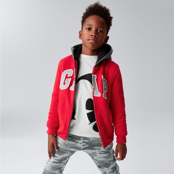 Gap Kids Cozy Logo Fleece Zip Hoodie with Sherpa Lining Size 10 - Picture 2 of 4